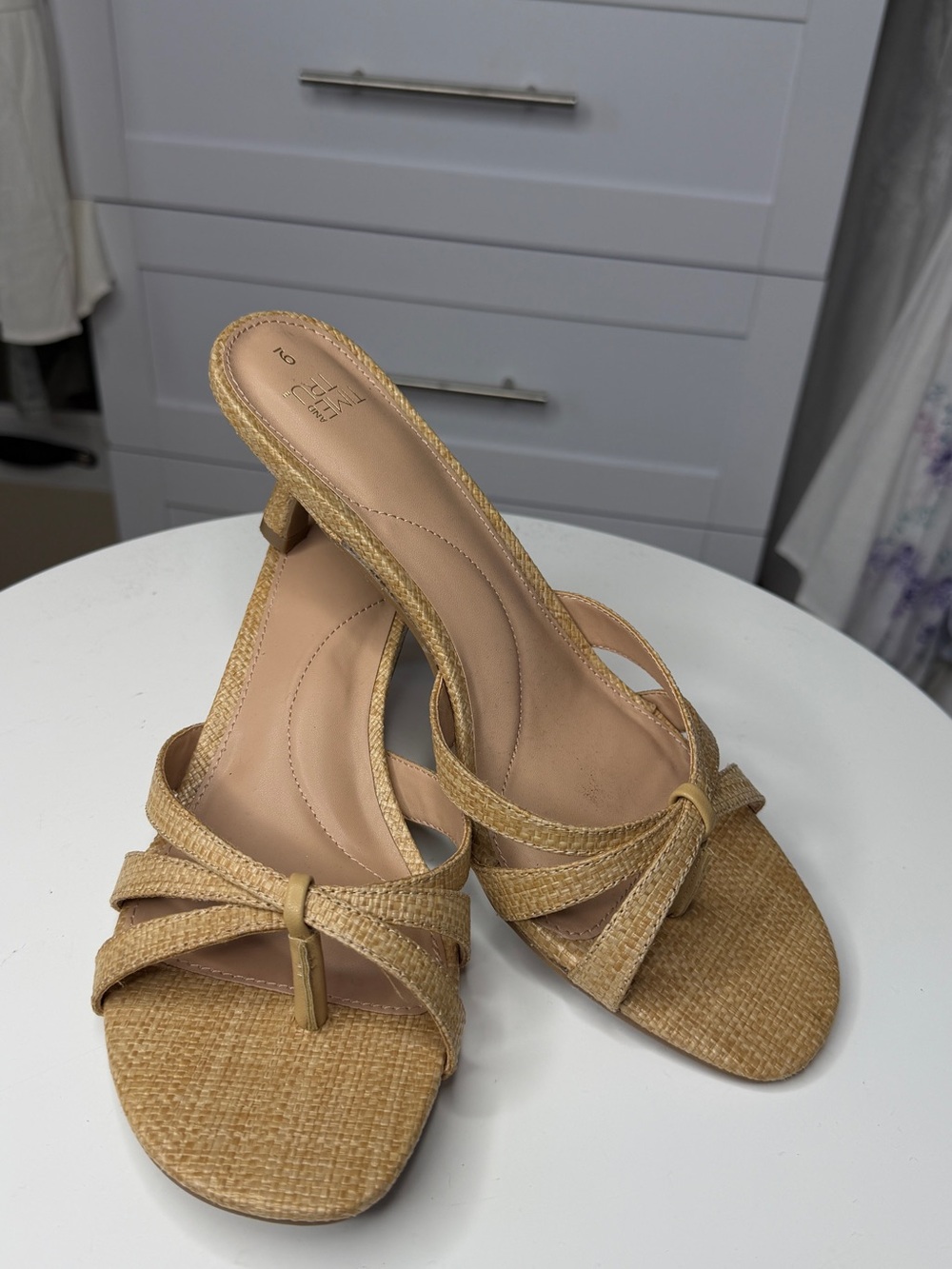 Time and Tru Woven Tan Slide Mules